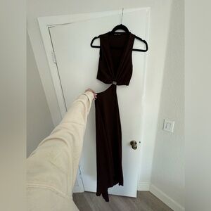 Chocolate Brown Backless Dress with Square Keyhole